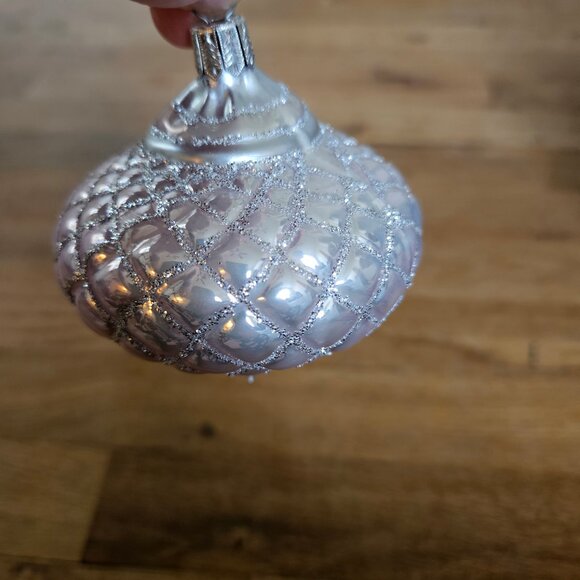 Vintage Set Pair 2 Ornaments Hand Blown Germany Light Pale Pink Silver Handmade - Picture 5 of 8